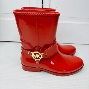 MICHAE KORS Red Fulton Harness Rain Boots Size 7